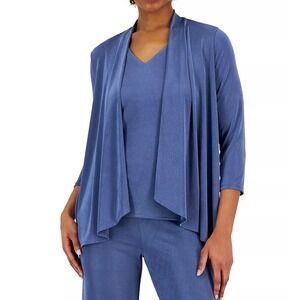 NWT KASPER L Blue Traveler's Knit Open Front Waterfall Cardigan Tank Top Twinset